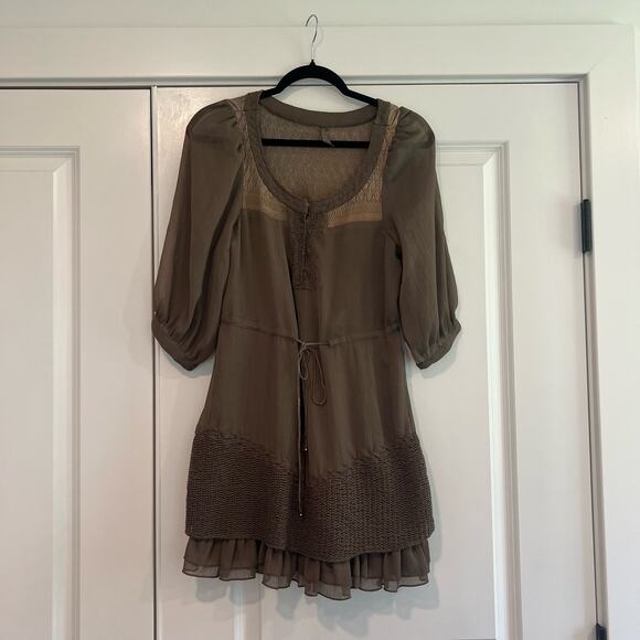 Free People Women's‎ Longsleeve Chiffon Dress Grey Beige Boho Size XS - Picture 1 of 8